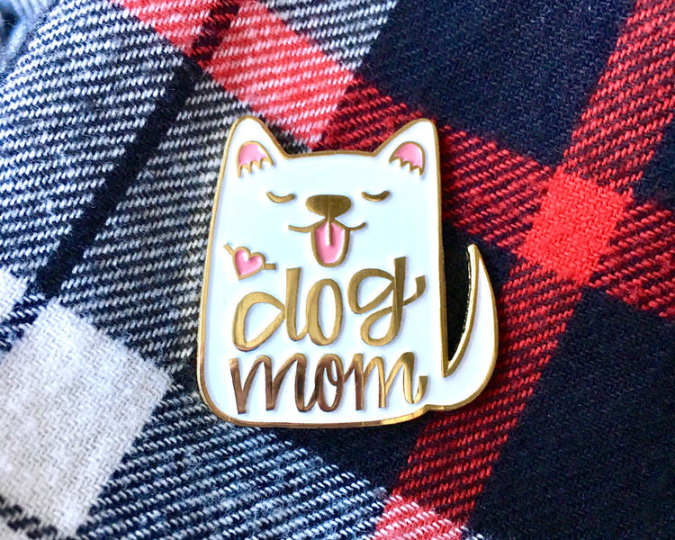 Enamel Pin - Dog Mom (white)