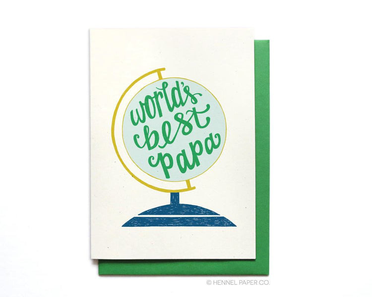 Birthday Card - Father's Day Card - World's Best Papa Globe - FD9
