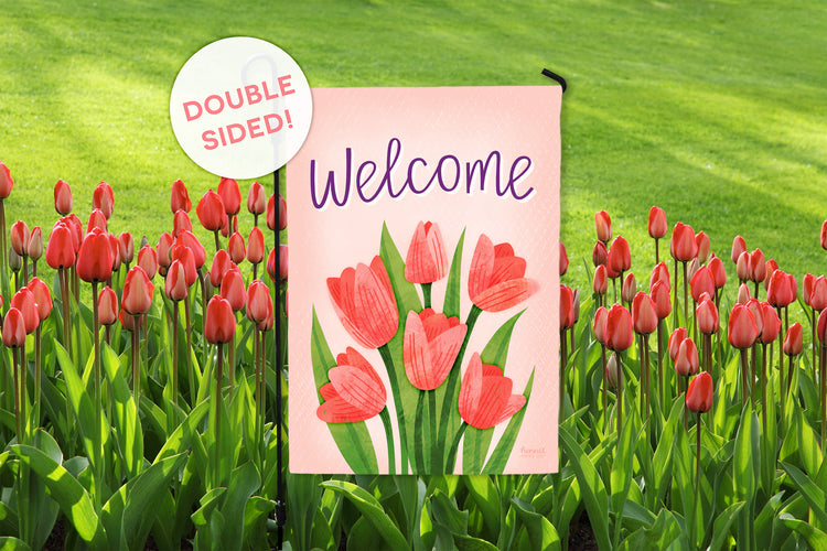 Garden Flag - Welcome Spring Tulips