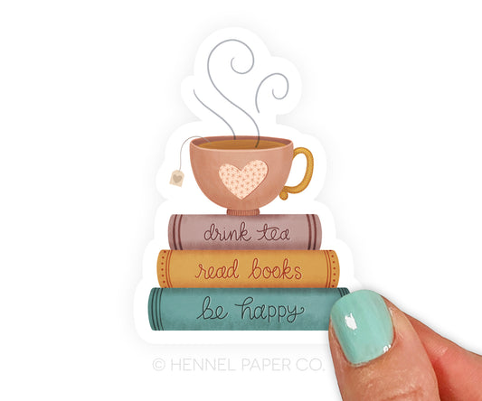 Drink Tea Read Books Be Happy Sticker