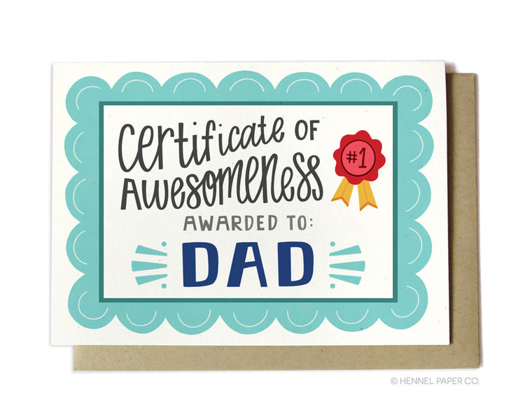 Birthday Card - Father's Day Card - Certificate of Awesomeness - FD36
