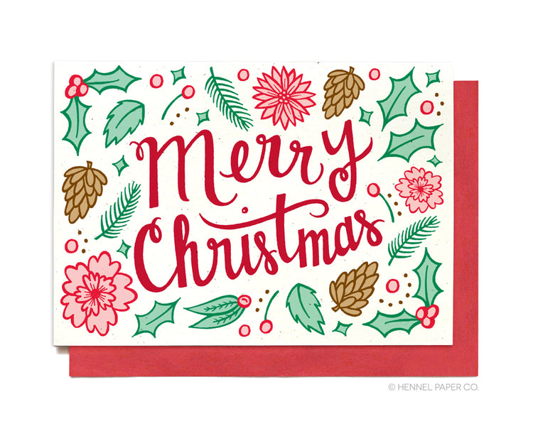 Holiday Card -  Merry Christmas Poinsettia - XM14